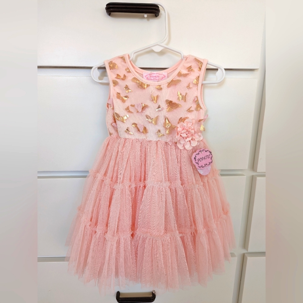 NWT Popatu Baby Girl Pink Tulle Tutu Dress, 18m